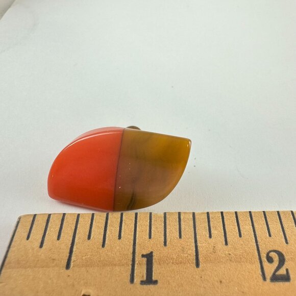 Vintage Bakelite Half-Moon Orange & Brown Screw-Back Earrings - Picture 2 of 3